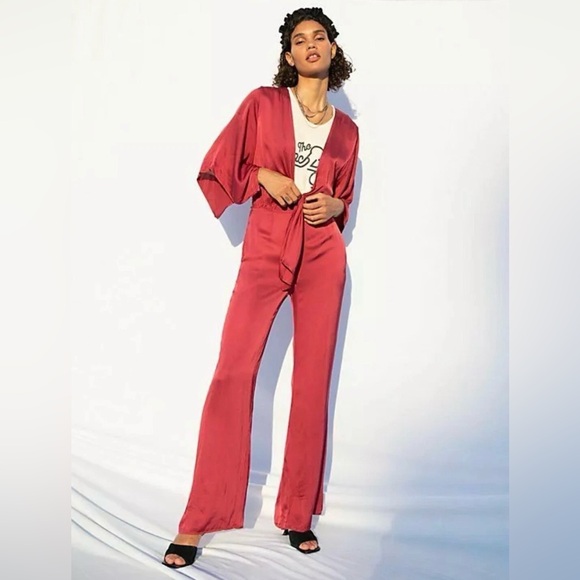 Free People Pants - NWT Free People Young Fabulous‎ and Broke Rose Tie-Front Satin Jumpsuit Size M